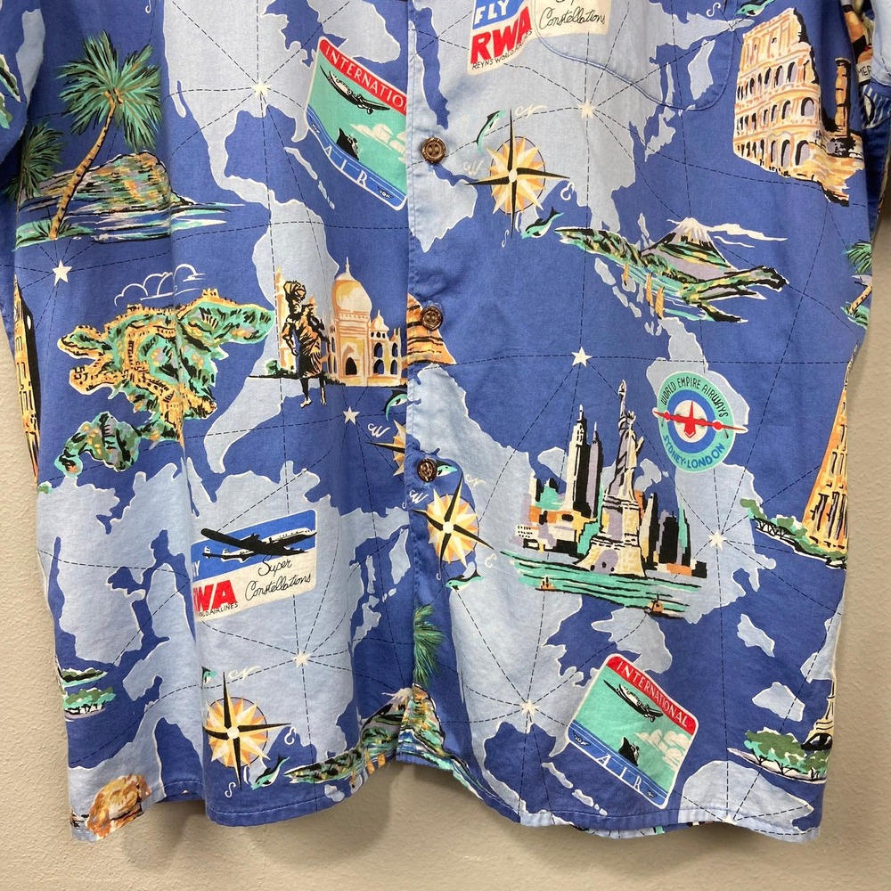 Reyn Spooner Hawaiian Shirt Size‎ XL RWA Airlines World Map Travel Retro Beach - Picture 5 of 11